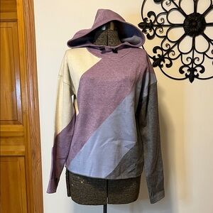Après Skyr Colorblock Hooded knit Sweater, superfine, purple/grey/blue/white, L